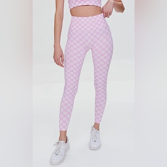 Forever 21 Women Active Seamless High Waisted Pink Checkered Leggings Size M - Picture 3 of 10